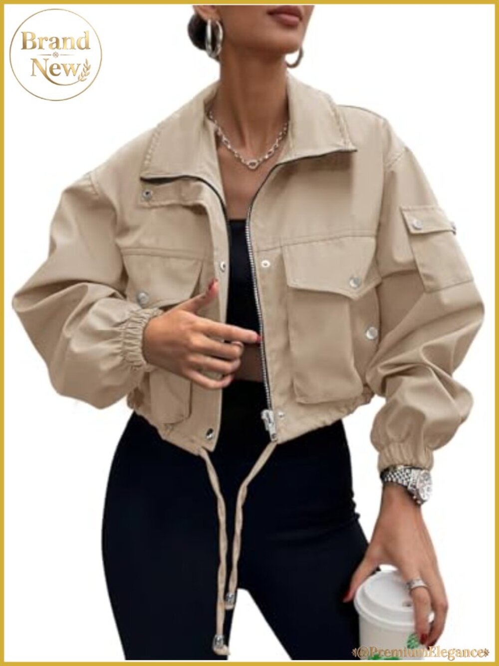Womens Lightweight Cropped Bomber Jacket with Pockets